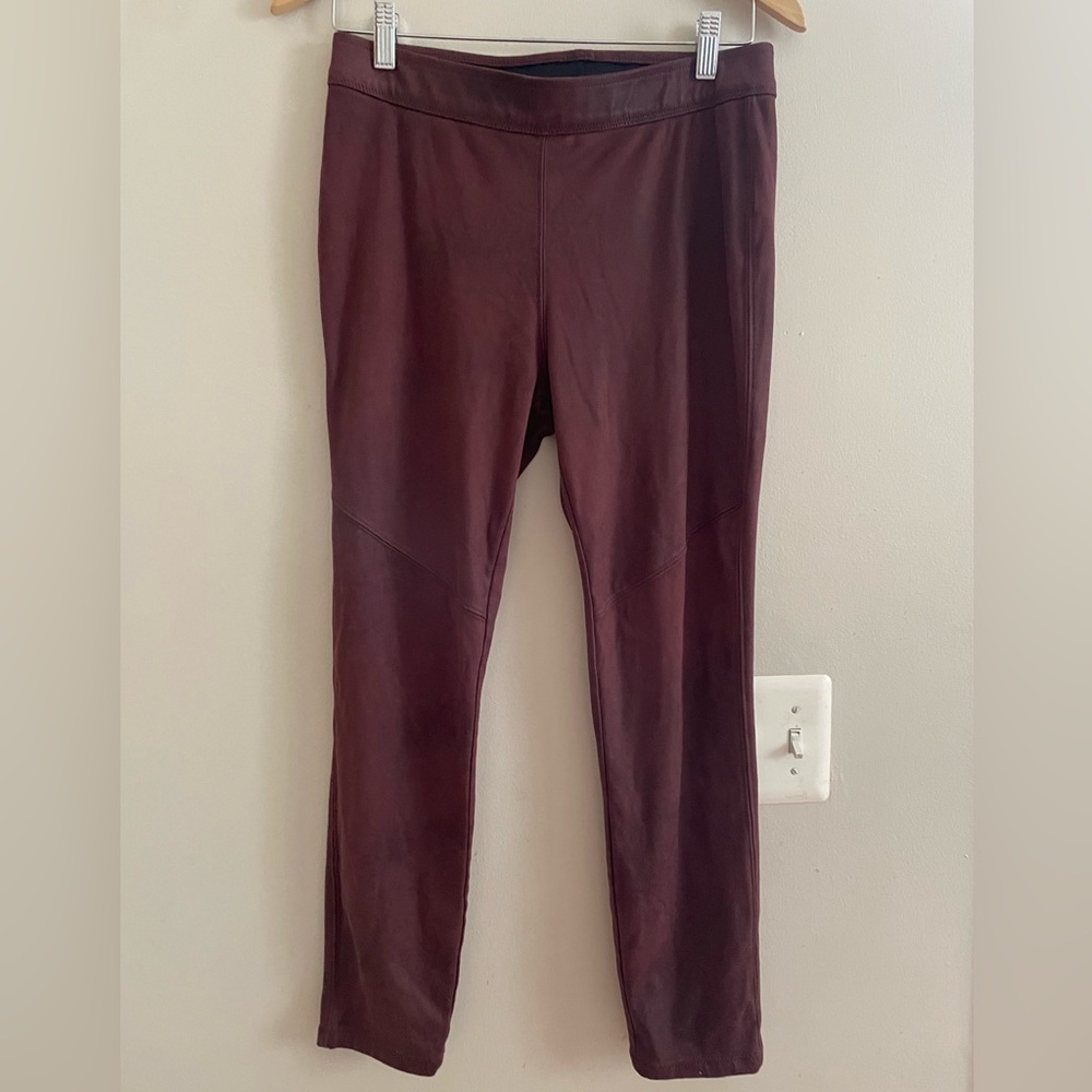 Free People Vegan Leather Suede Burgundy Pull-on Fitted Pant Leggings Sz 28